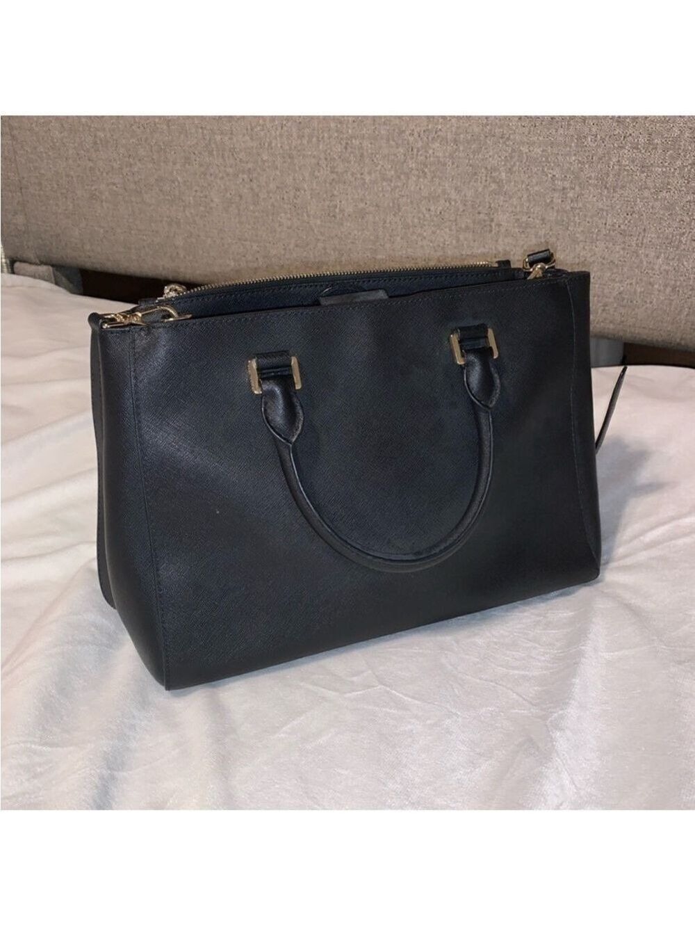 Michael Kors Black Satchel with Gold Accents and Adjustable Strap - Picture 9 of 10